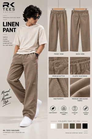 RK TEES Brown Linen Pant model and product details