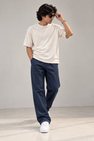 RK TEES Navy Blue Linen Pant baggy fit model