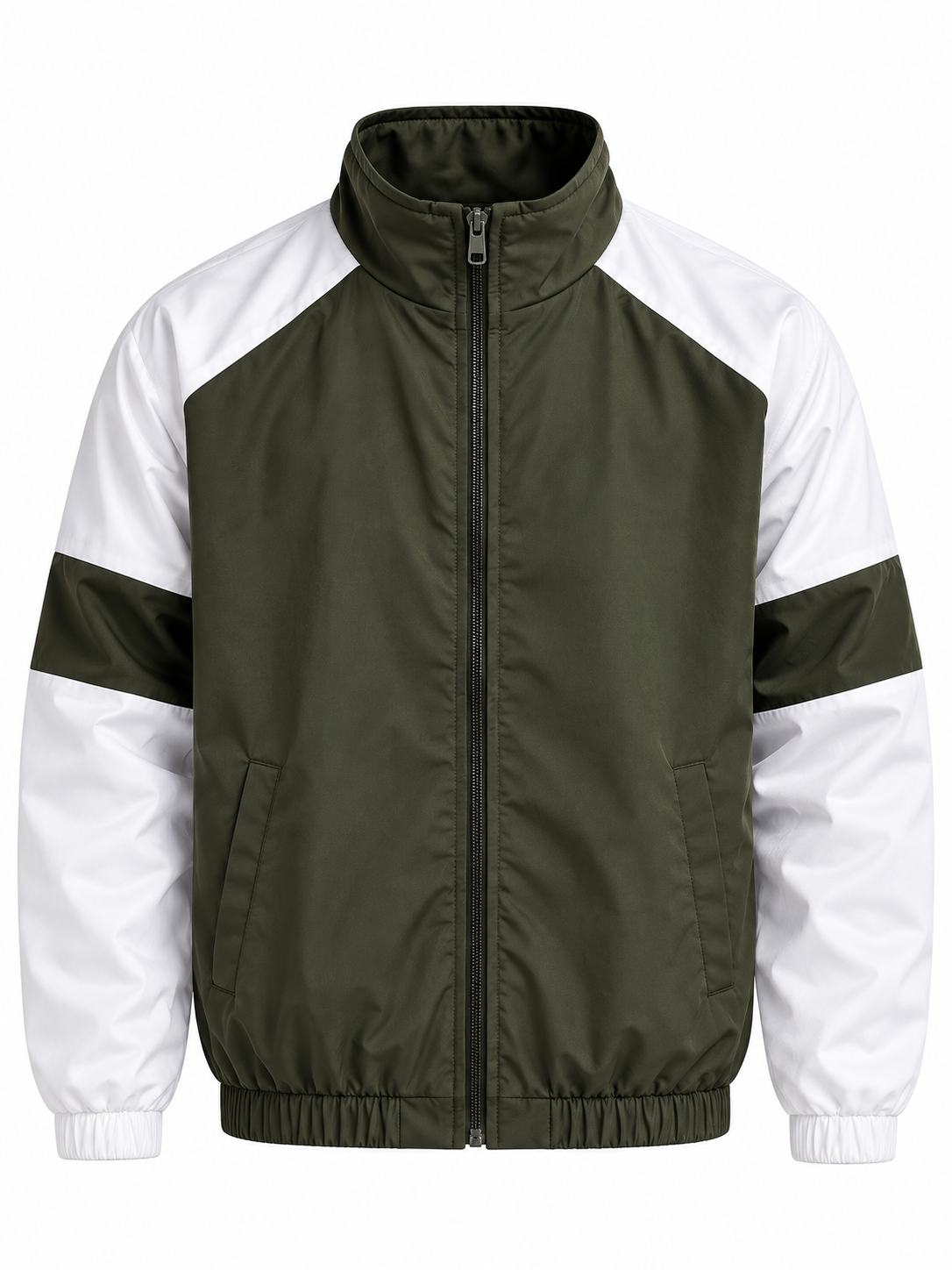 Olive & White Colourblock Windbreaker Jacket