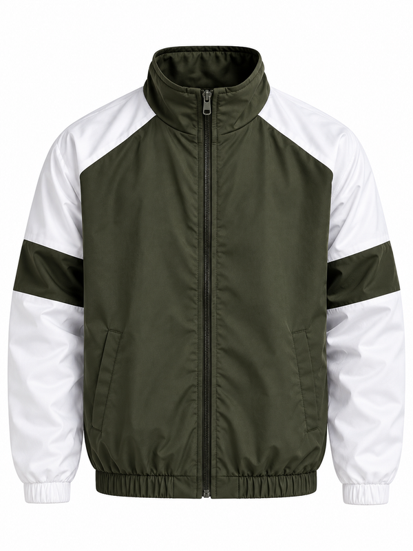 Olive & White Colourblock Windbreaker Jacket