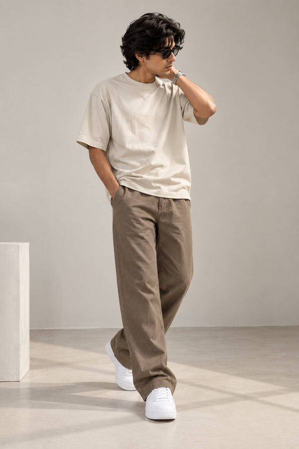RK TEES Brown Linen Pant baggy fit model