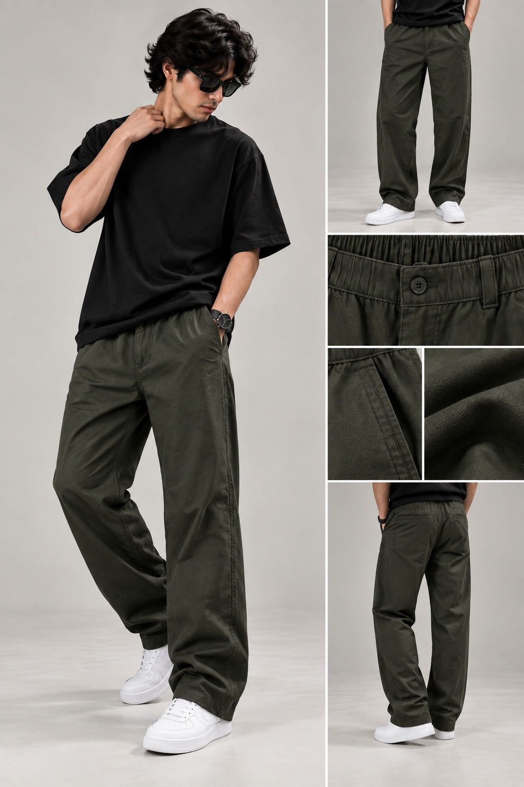 RK TEES Olive Linen Pant model and product details