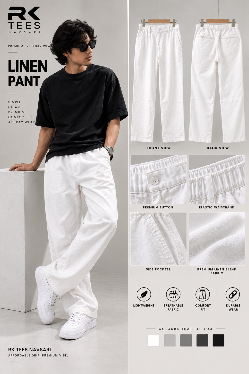 RK TEES White Linen Pant catalog details