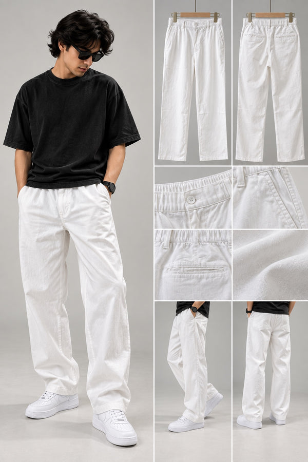 RK TEES White Linen Pant baggy fit model and product details