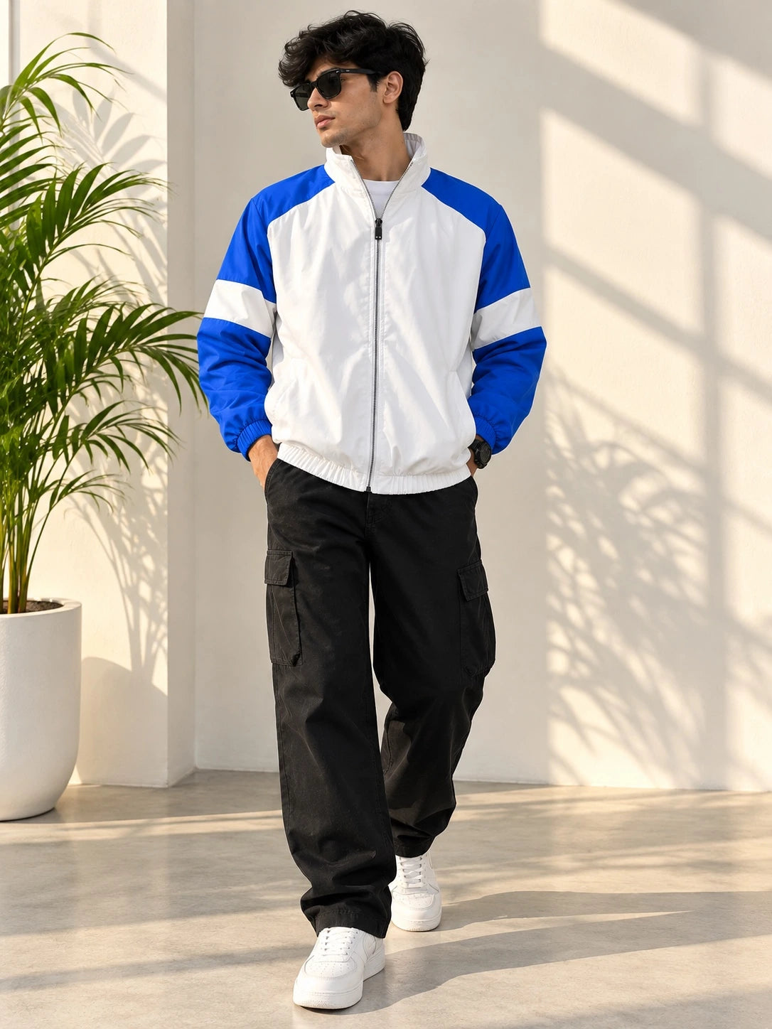 White and royal blue RK TEES jacket